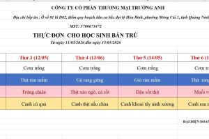 THỰC ĐƠN TUẦN 34 (11/05-15/05/2026)