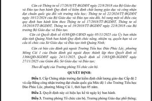 TRƯỜNG TIỂU HỌC ĐÀO PHÚC LỘC VINH DỰ ĐẠT KIỂM ĐỊNH CHẤT LƯỢNG GIÁO DỤC & CHUẨN QUỐC GIA