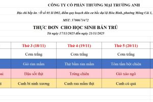 THỰC ĐƠN TUẦN 11 (17/11 – 21/11/2025)