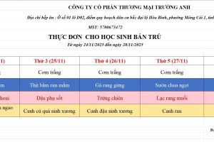 THỰC ĐƠN TUẦN 12 (24/11 – 28/11/2025)