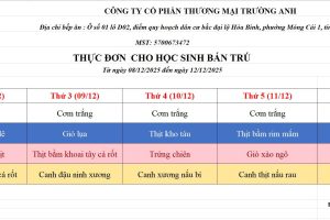 THỰC ĐƠN TUẦN 14 (08/12 – 12/12/2025)