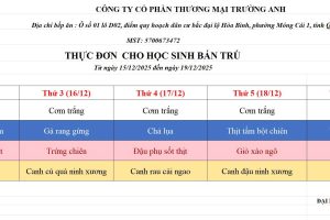 THỰC ĐƠN TUẦN 15 (15/12 – 19/12/2025)