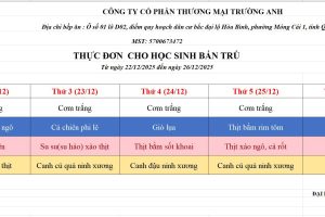 THỰC ĐƠN TUẦN 16 (22/12 – 26/12/2025)