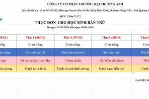 THỰC ĐƠN TUẦN 18 (05/01 – 09/01/2026)