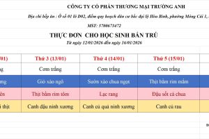 THỰC ĐƠN TUẦN 19 (12/01 – 16/01/2026)