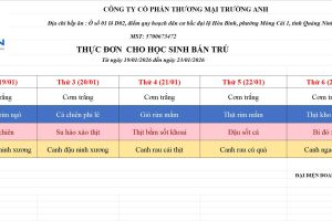 THỰC ĐƠN TUẦN 20 (19/01 – 23/01/2026)