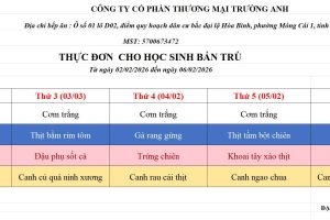 THỰC ĐƠN TUẦN 22 (02/02 – 06/02/2026)