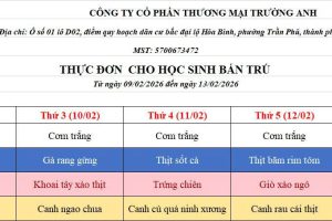 THỰC ĐƠN TUẦN 23 (09/02 – 13/02/2026)