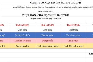 THỰC ĐƠN TUẦN 25 (09/03 – 13/03/2026)