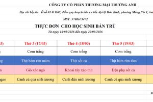 THỰC ĐƠN TUẦN 26 (16/03 – 20/03/2026)