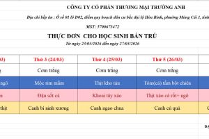 THỰC ĐƠN TUẦN 27 (23/03 – 27/03/2026)