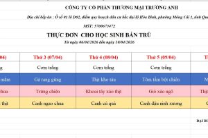 THỰC ĐƠN TUẦN 29 (06/04 – 10/04/2026)
