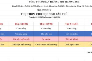 THỰC ĐƠN TUẦN 30 (13/04 – 17/04/2026)