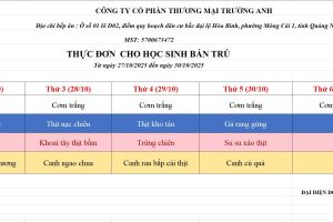 THỰC ĐƠN TUẦN 8 (27/10 – 30/10/2025)
